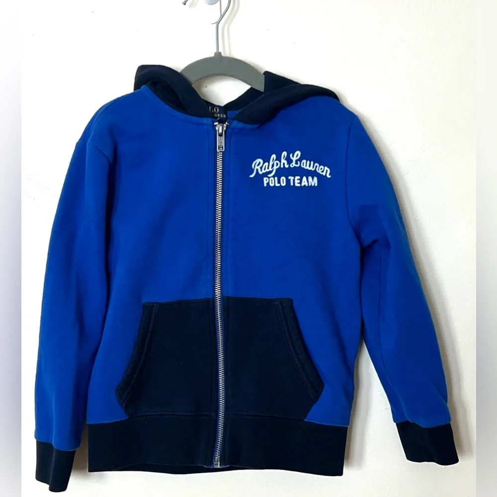 Ralph Lauren Boys‎ Polo Team Fleece Zip-Up Hoodie Size 5 Blue/Navy EUC